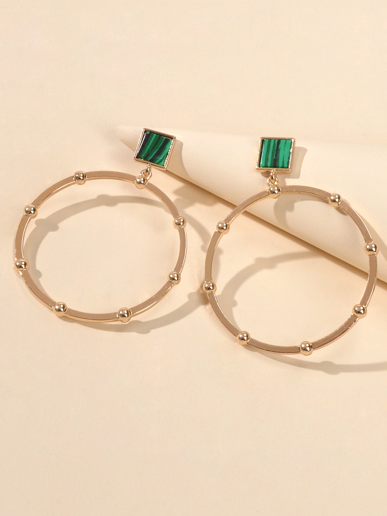 Trendy Jewellery Green Squre Decor Gold Circle Statement Dangle Party Earrings