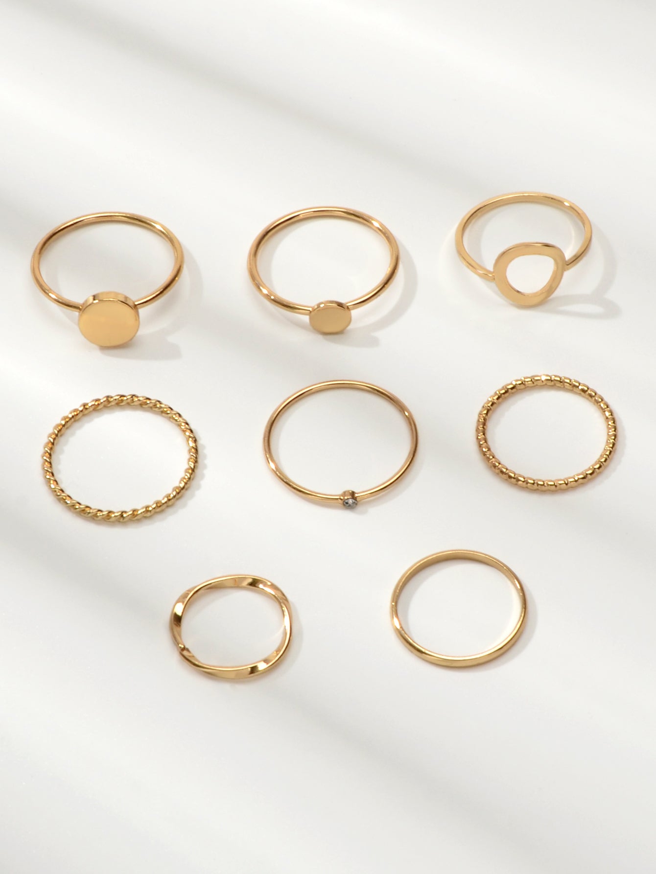 8 pcs Simple Geometric Rhinestone Disc Knuckle Multiple Finger Rings Bulk Pack