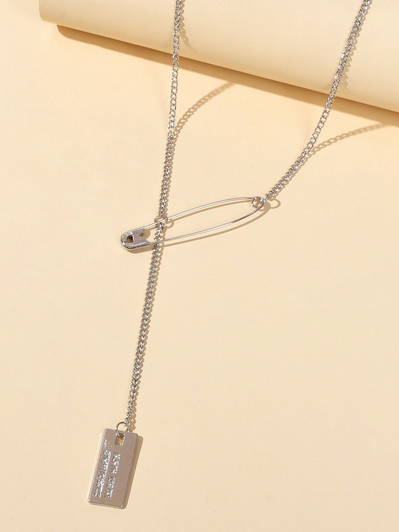 Punk Hip Hop Goth Style Gold Silver Chain Pin Square Pendant Y Lariat Necklace