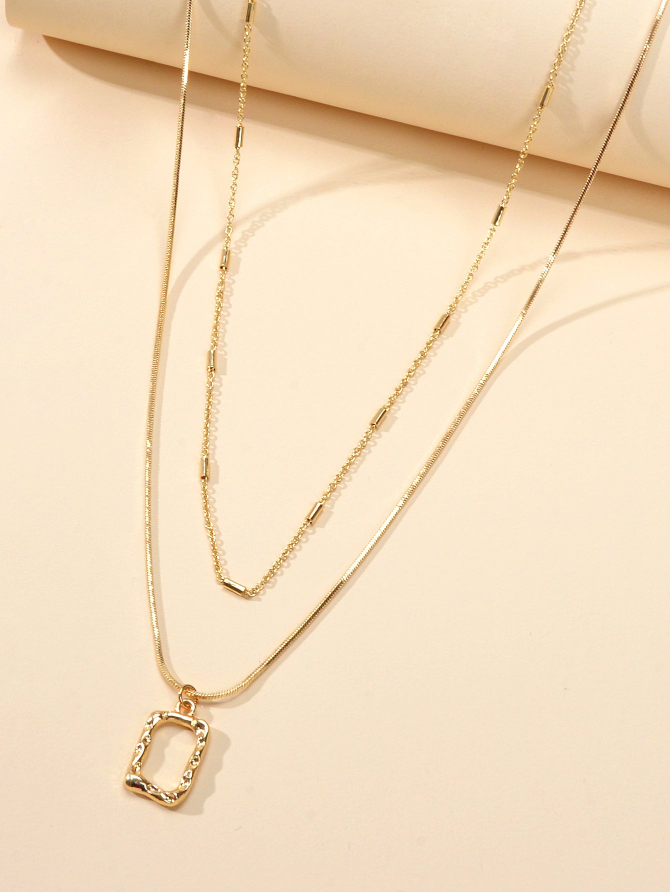 2 pcs Minimalist Gold Silver Chain Square Pendant Necklace Party Decoration Gift
