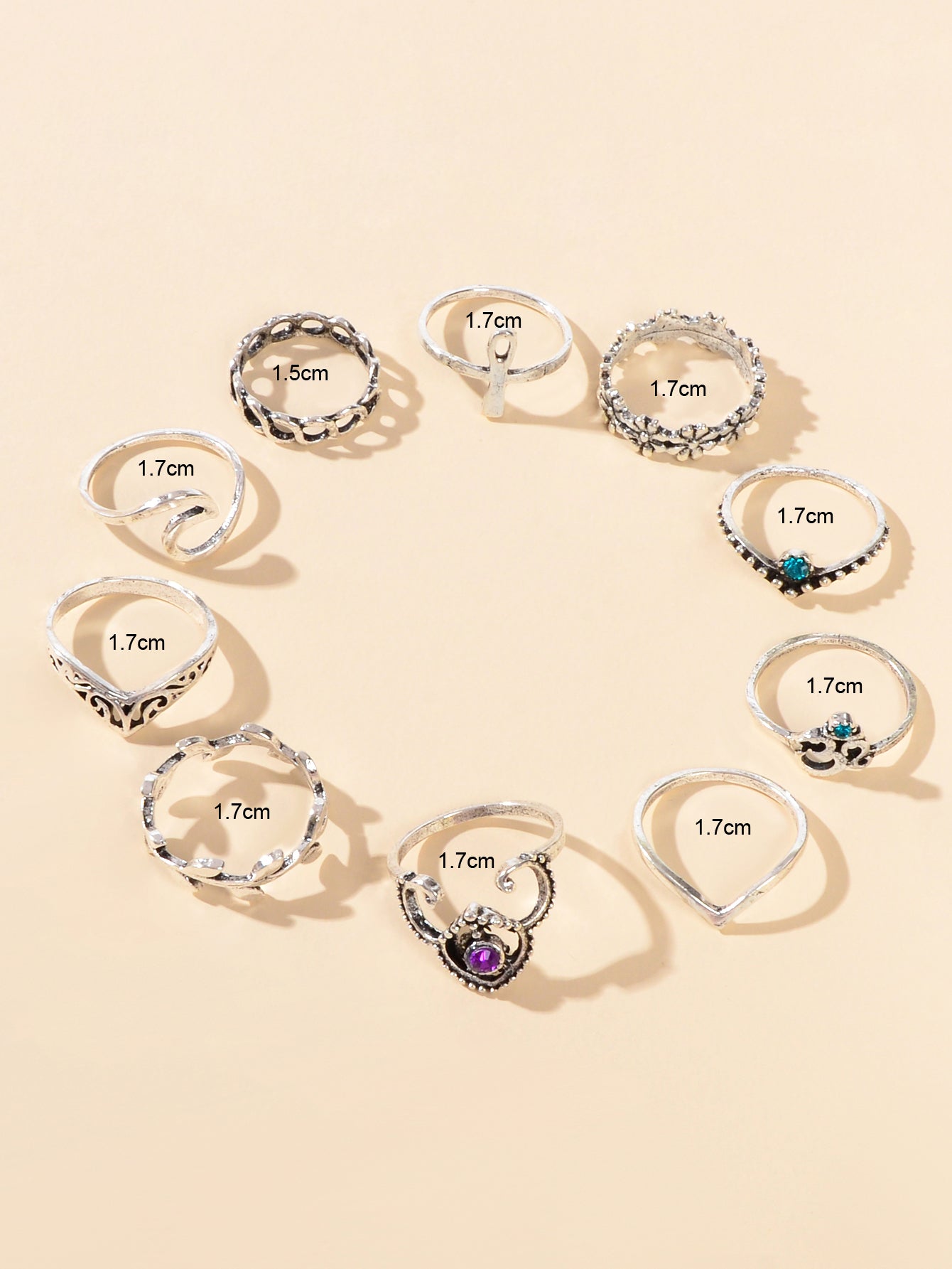 Multiple 10 pcs Antqiue Leaf Flower Geometric Stackable Midi Knuckle Rings set