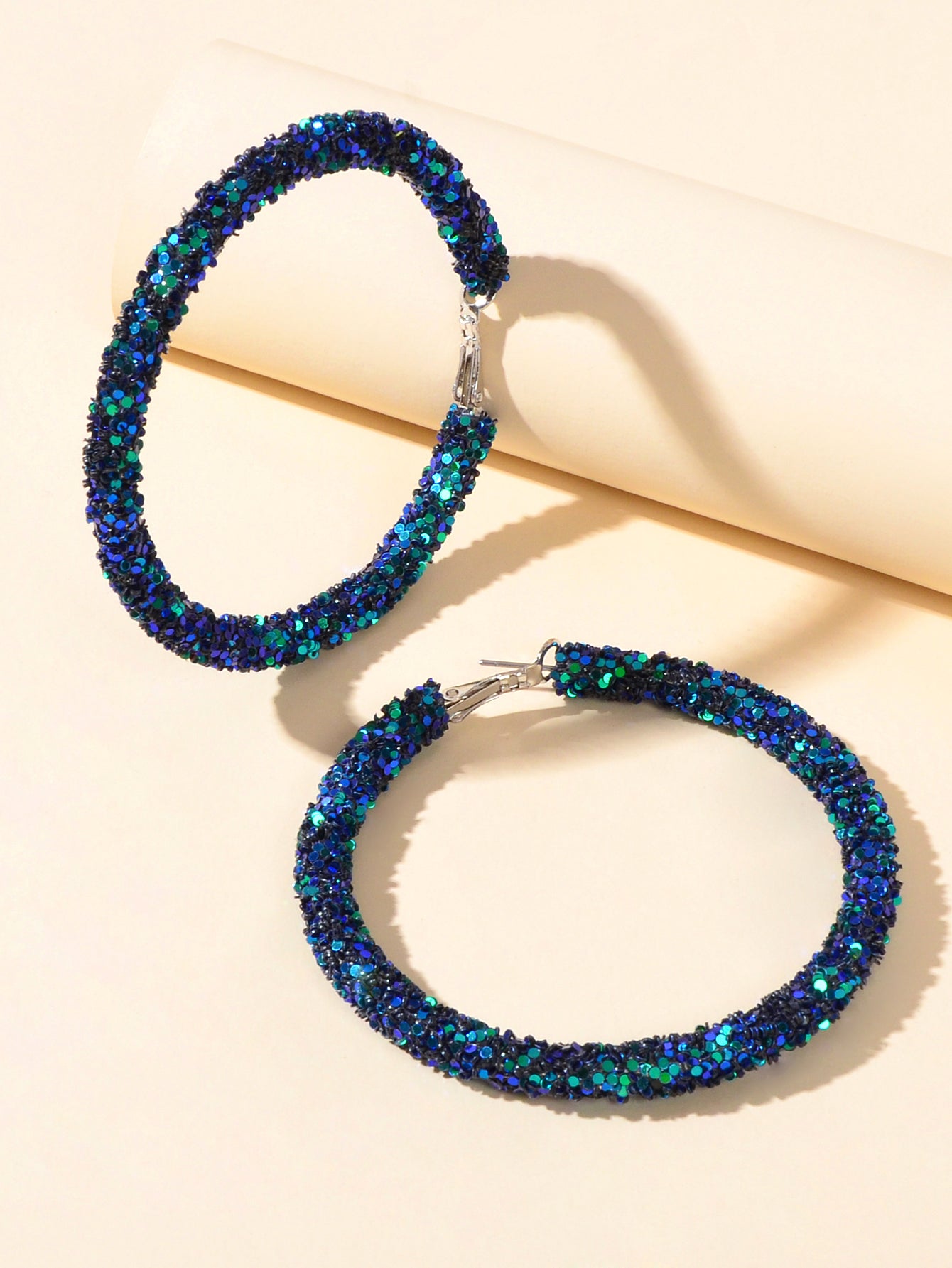 A Pair Large Round Glitter Earrings Women Chic Jewellery Stunning Party Gift