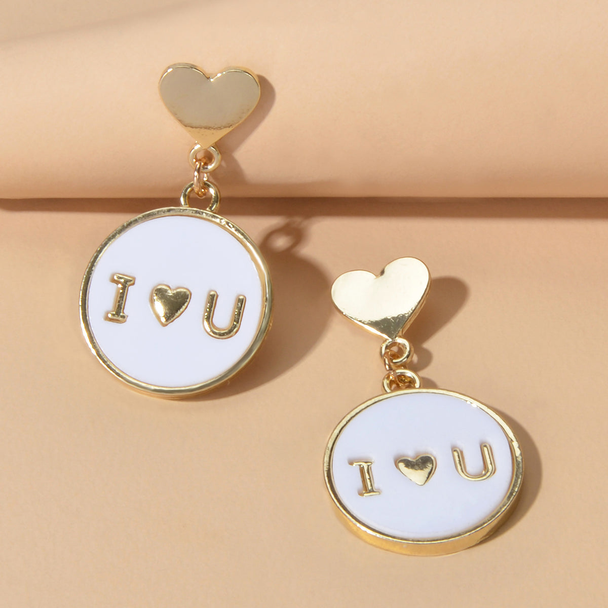 Ladies Jewellery Gold Heart I LOVE YOU Round Dangle Earrings Women Dainty Gifts