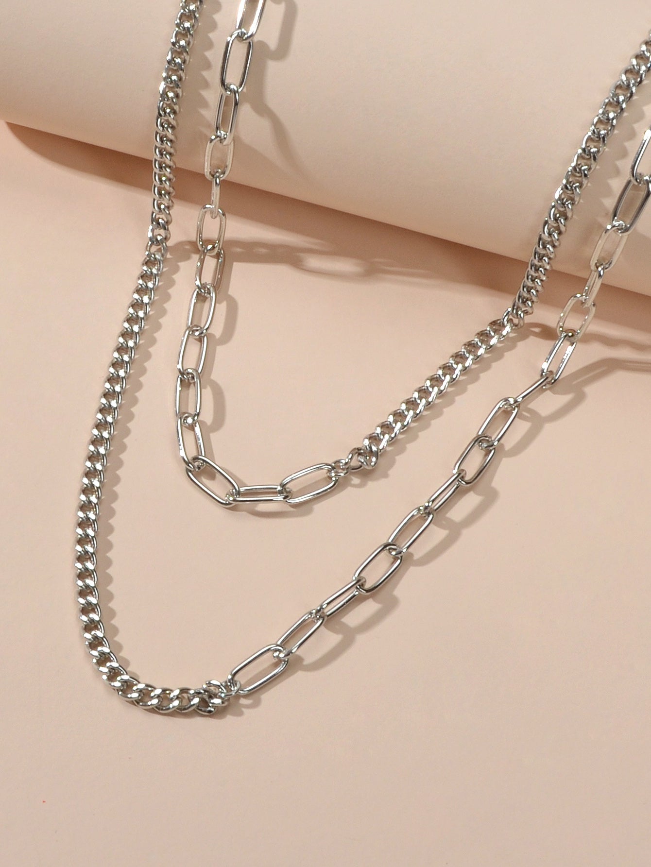 Punk Jewelry Silver Double layer Chain Necklace Wholesale Price Women Accessory
