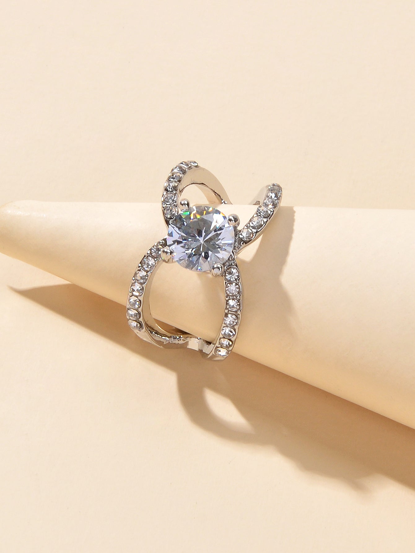 Perfect Engagement Wedding Jewellery Luxurious Faux Cubic Zirconia Cross Ring