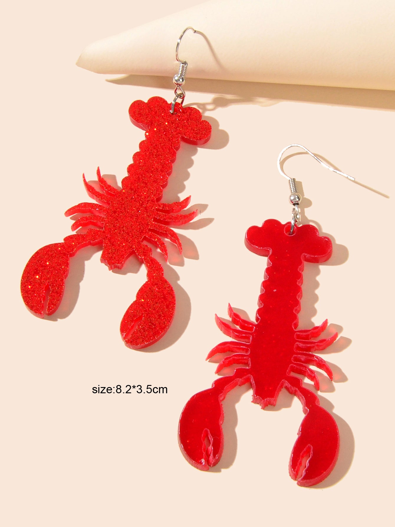Unique Design Shining Red Resin Acrylic Lobster Big Party Chunky Trendy Earrings