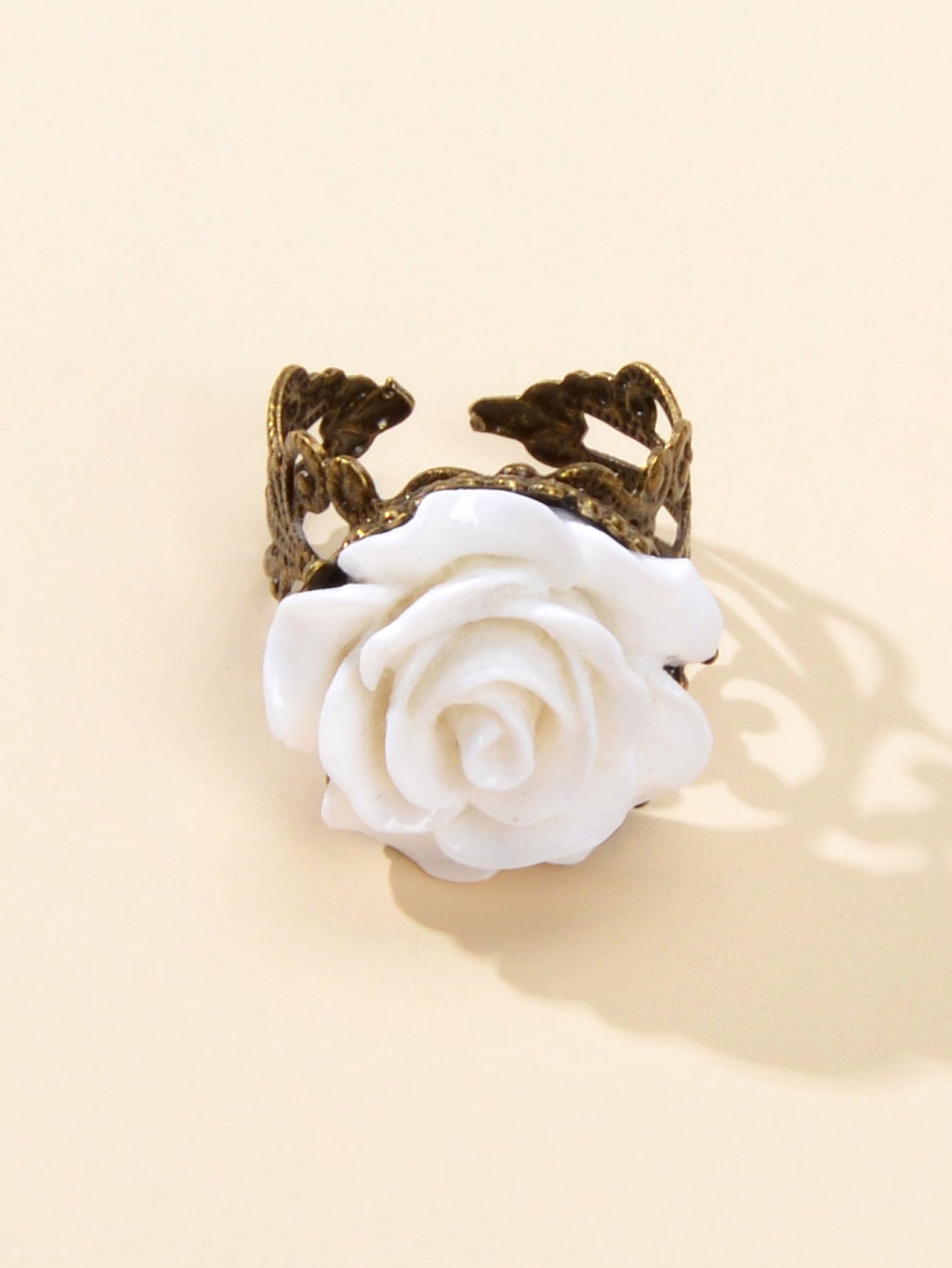 Retro Gothic Jewellery Resin Flower Open Cuff Finger Ring Antique Accessories
