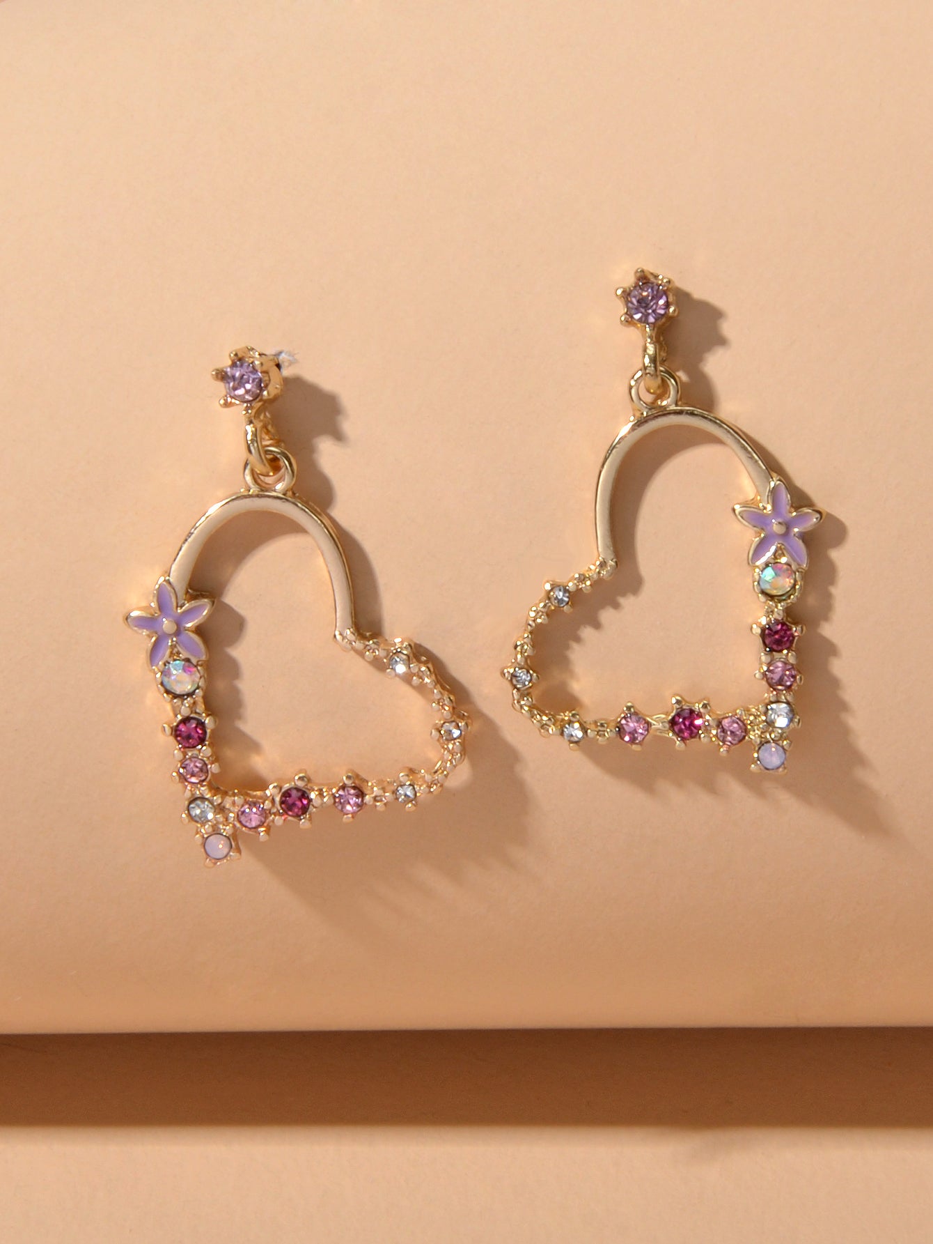 Good Quality Rhinestone Flower Gold Heart Drop Earrings Girl Fashion Accessories