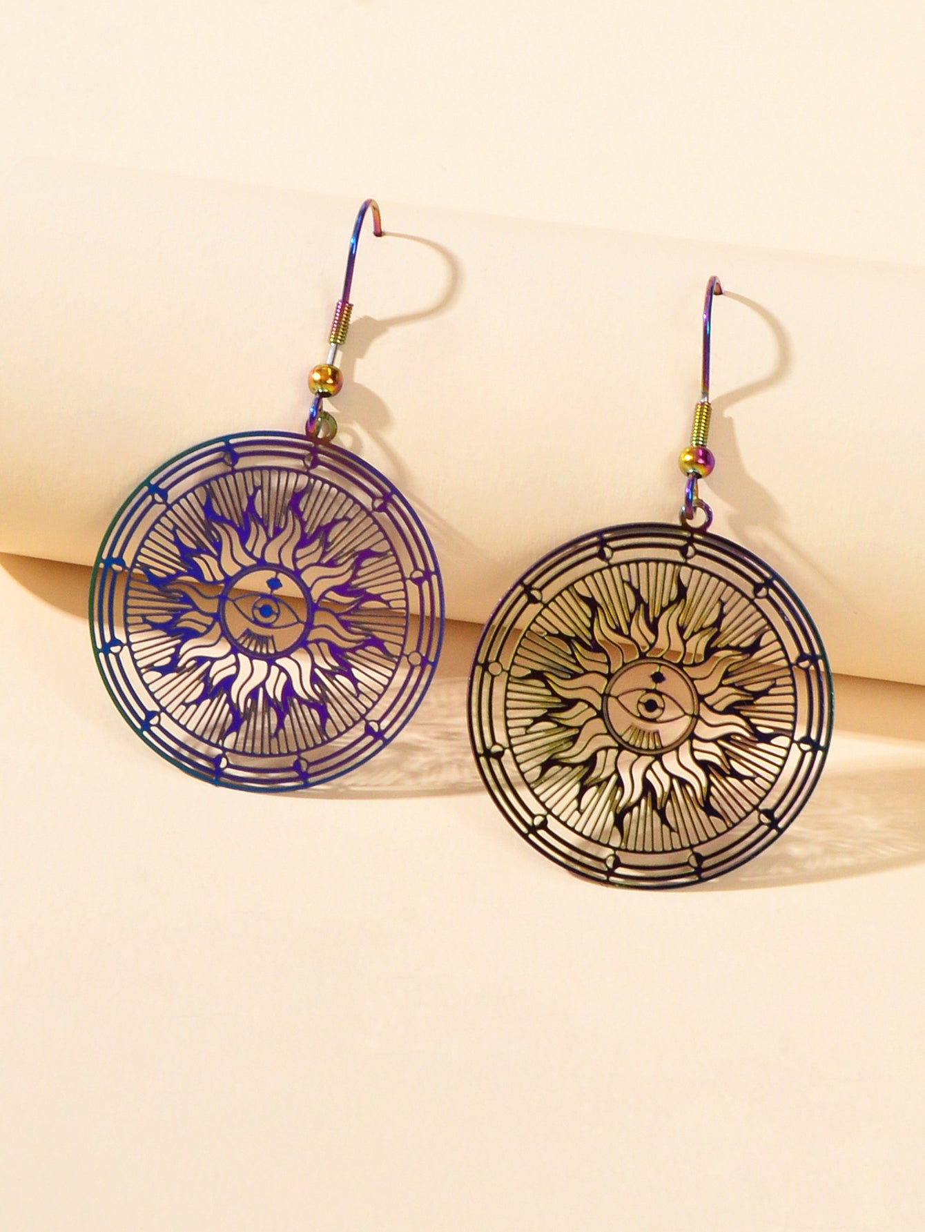 American Indian Ethnic Metal Hollow out Rouns Sun Eye Statement Dangle Earrings
