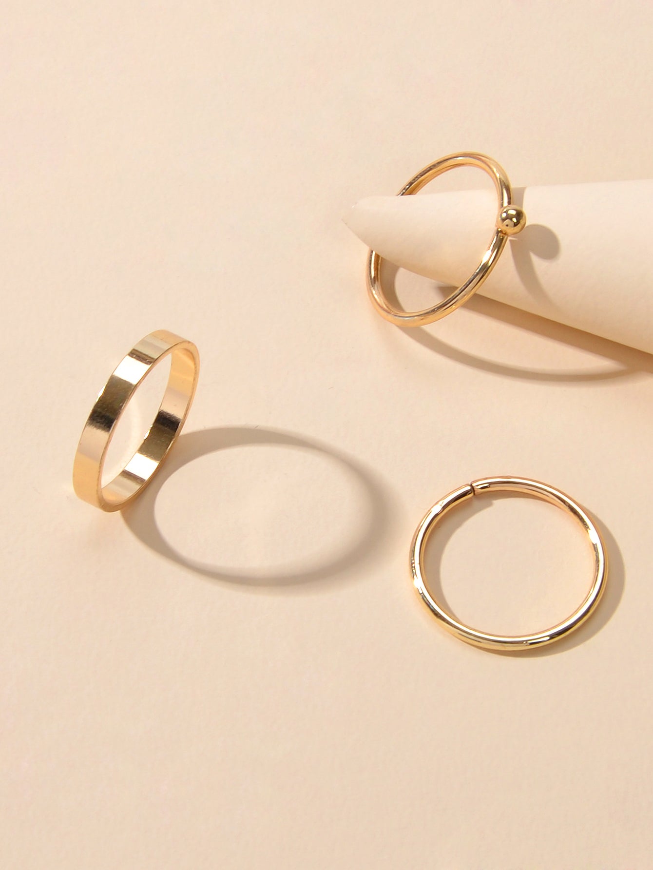 Stackable 3 pcs Gold Metal Minimalist Finger Ring set Multiple Rings Bulk Pack