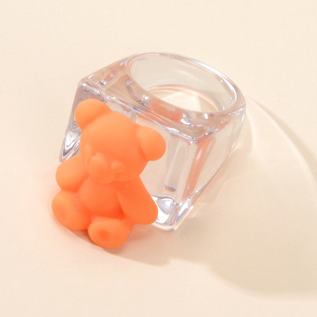 3D Cartoon Purple Orange Bear Plastic Transparent Chunky Trendy Finger Ring Gift