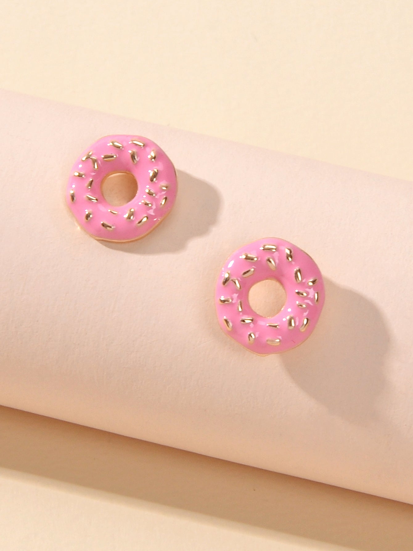 Lovely Pink Enamel Donuts Cute Stud Lightweight Earrings Dainty Women Girl Gift