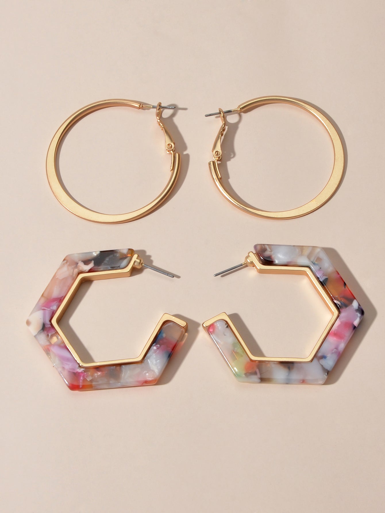 Boho Chic 2 pairs Multicolor Acrylic Square Circle Party Hoop Earrings set Gift