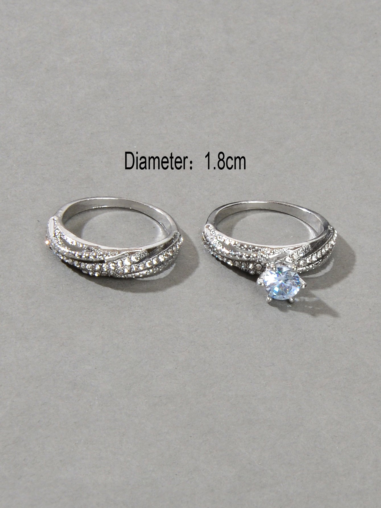 2 pcs Wedding Jewellery Luxurious Rhinestone Silver Finger Ring Bridal Ring Band