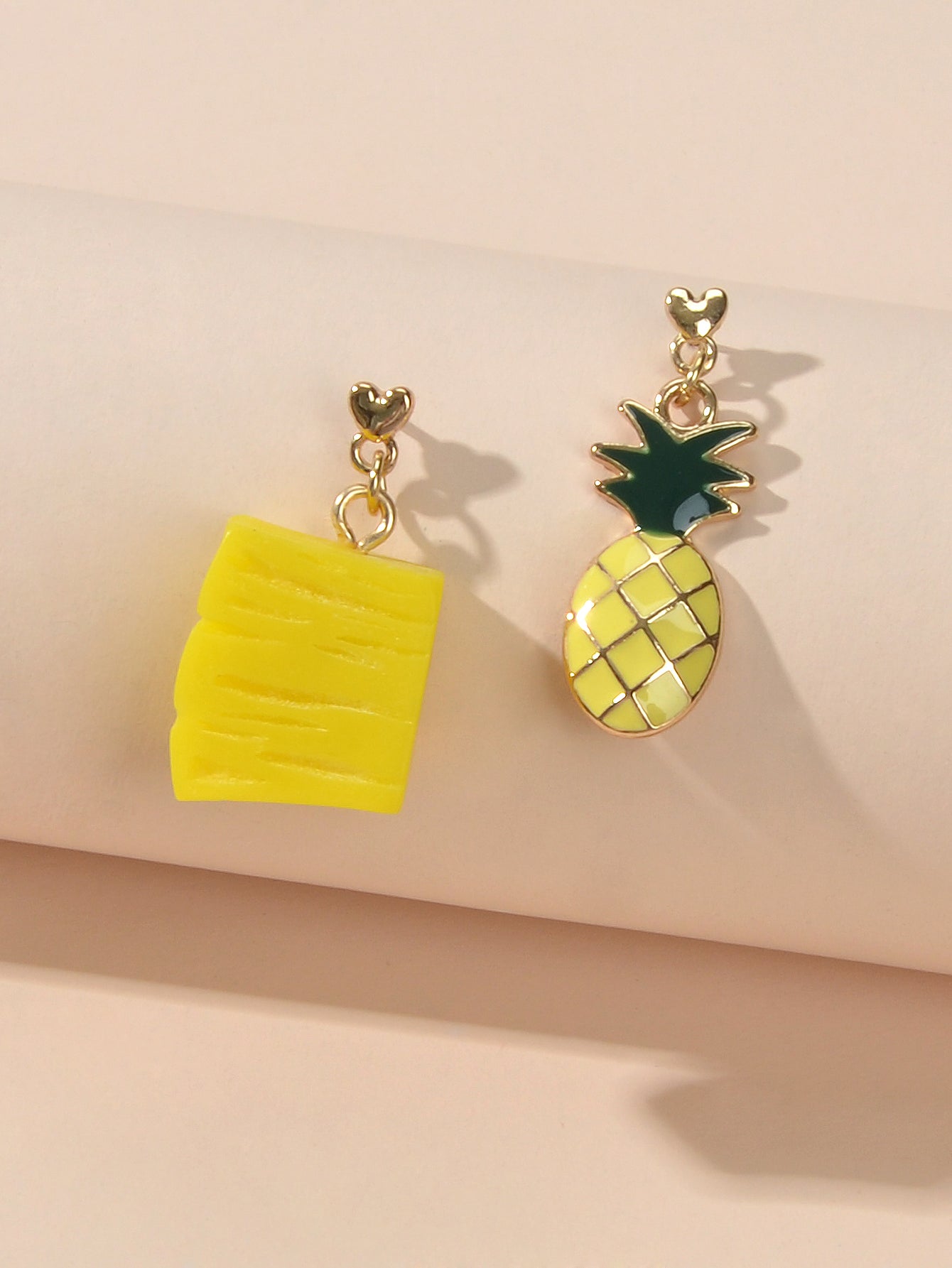 Creative Enamel Yellow Resin Pineapple Asymmetric Fruit Pierced Earrings Gift