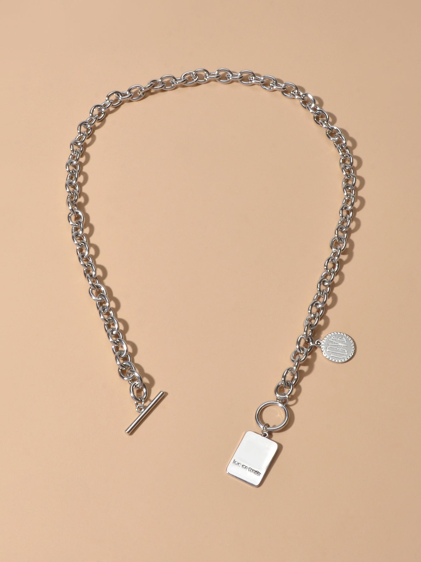 Punk Rock Love Letter Round Square Pendant Chunky Necklace Lover Hip-Hop Jewelry