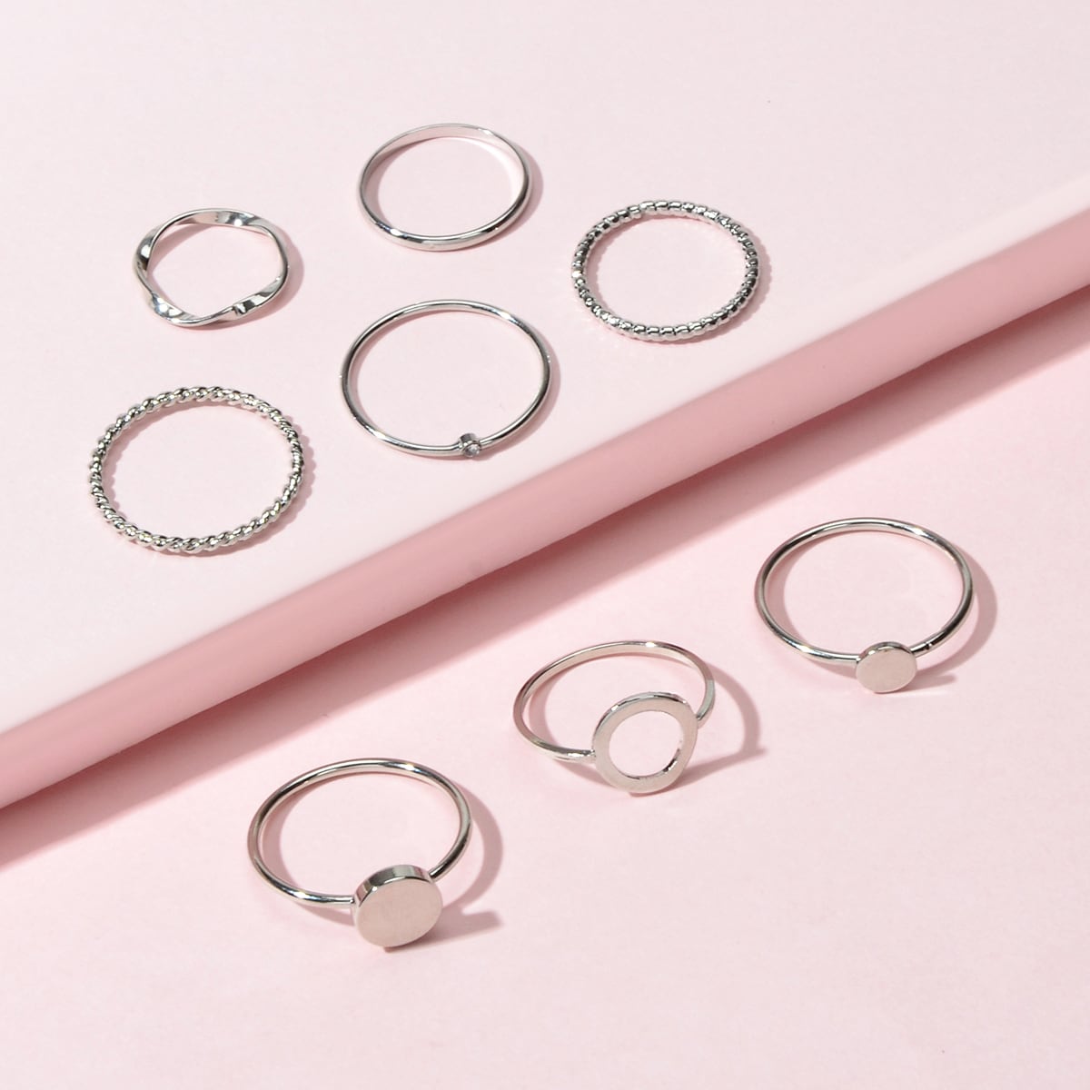 8 pcs Simple Geometric Rhinestone Disc Knuckle Multiple Finger Rings Bulk Pack