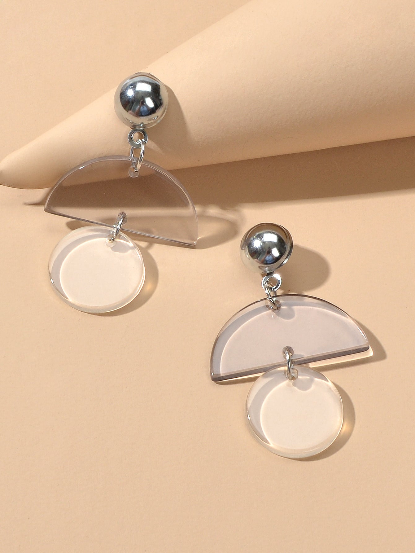 Female Jewellery Transparent Trendy Resin Sectored Round Drop Plastic Earrings
