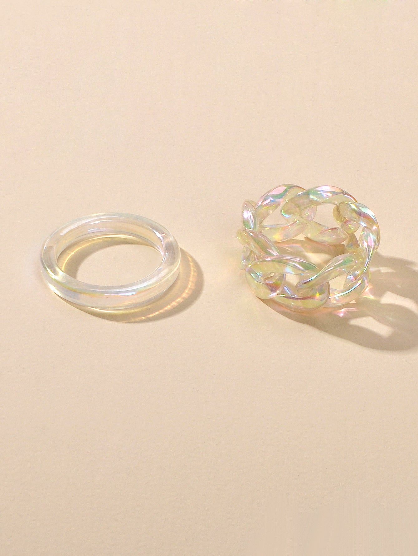 Stackable 2pcs Transparent Acrylic Resin Finger Ring set Multiple Ring Bulk Pack