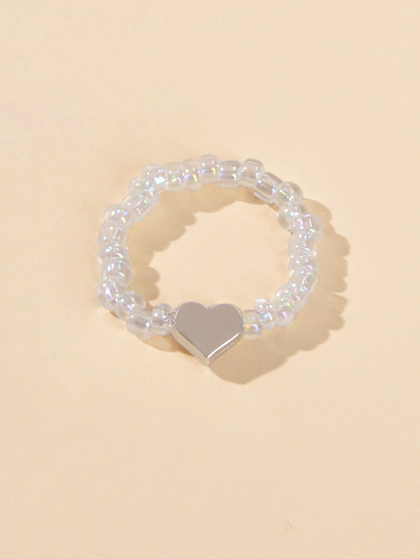Wedding Band Comfort Heart White Purple Elastic Beads Engagement Finger Ring