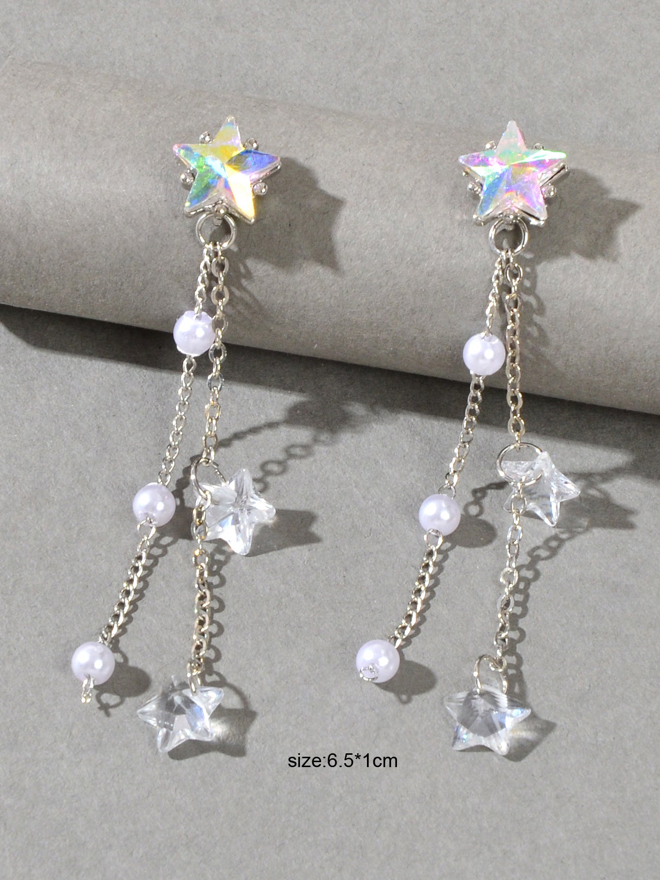 Women Trendy Silver Chain Resin Transparent Beads Star Dangle Pendant Earrings