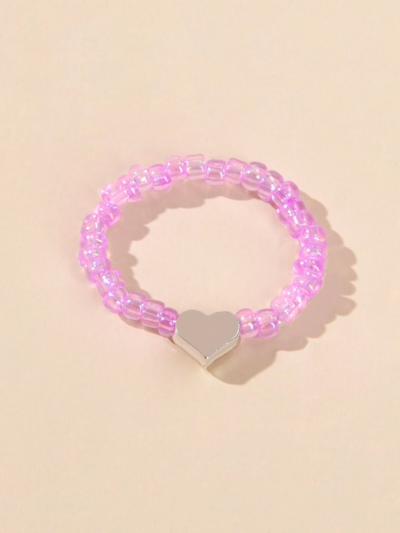 Wedding Band Comfort Heart White Purple Elastic Beads Engagement Finger Ring