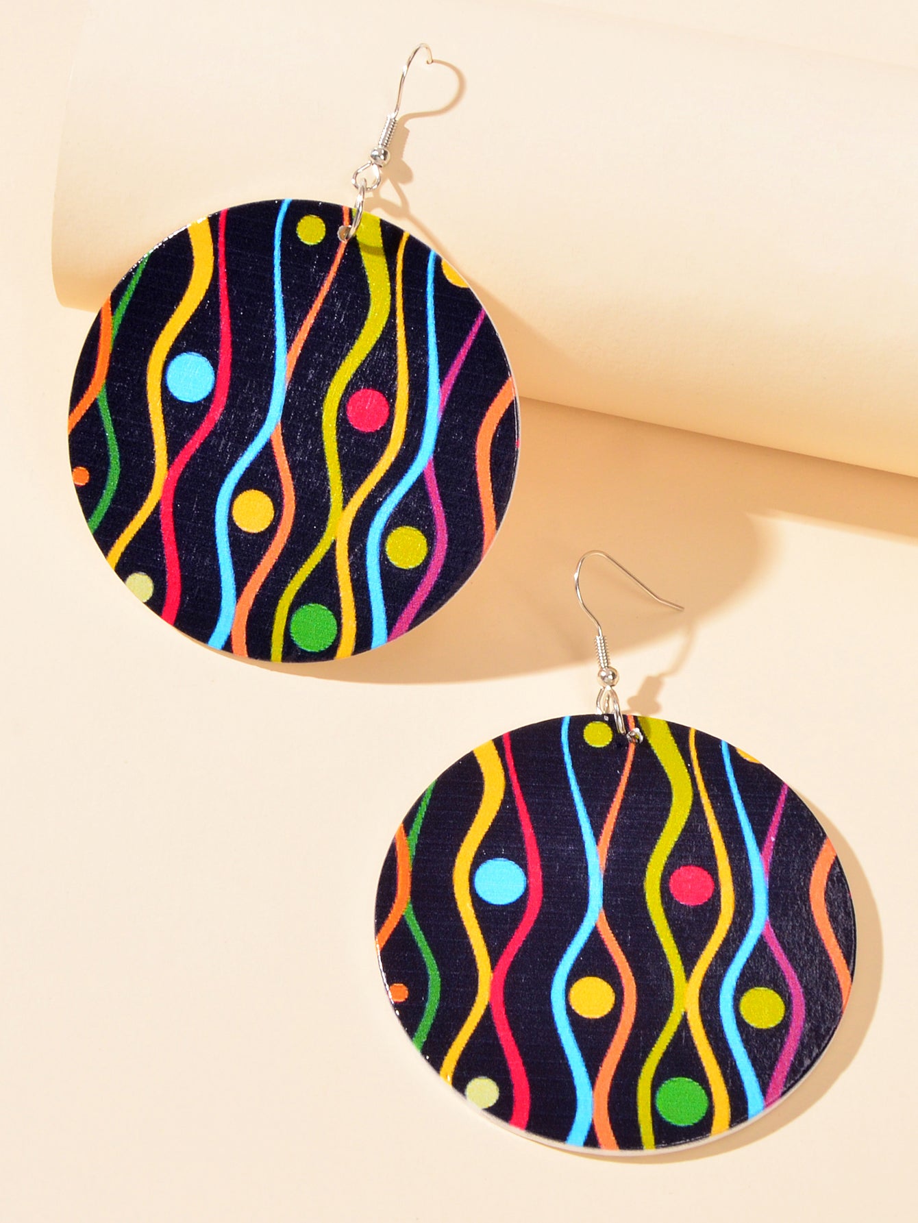 Stunning Woman's Wooden Bohemian Colourful Round Dangle Funky Statement Earrings