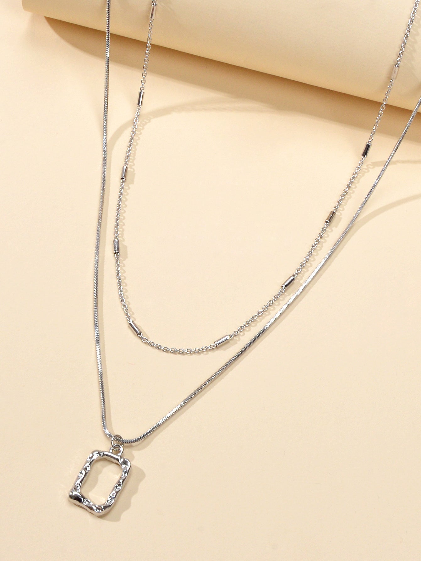 2 pcs Minimalist Gold Silver Chain Square Pendant Necklace Party Decoration Gift