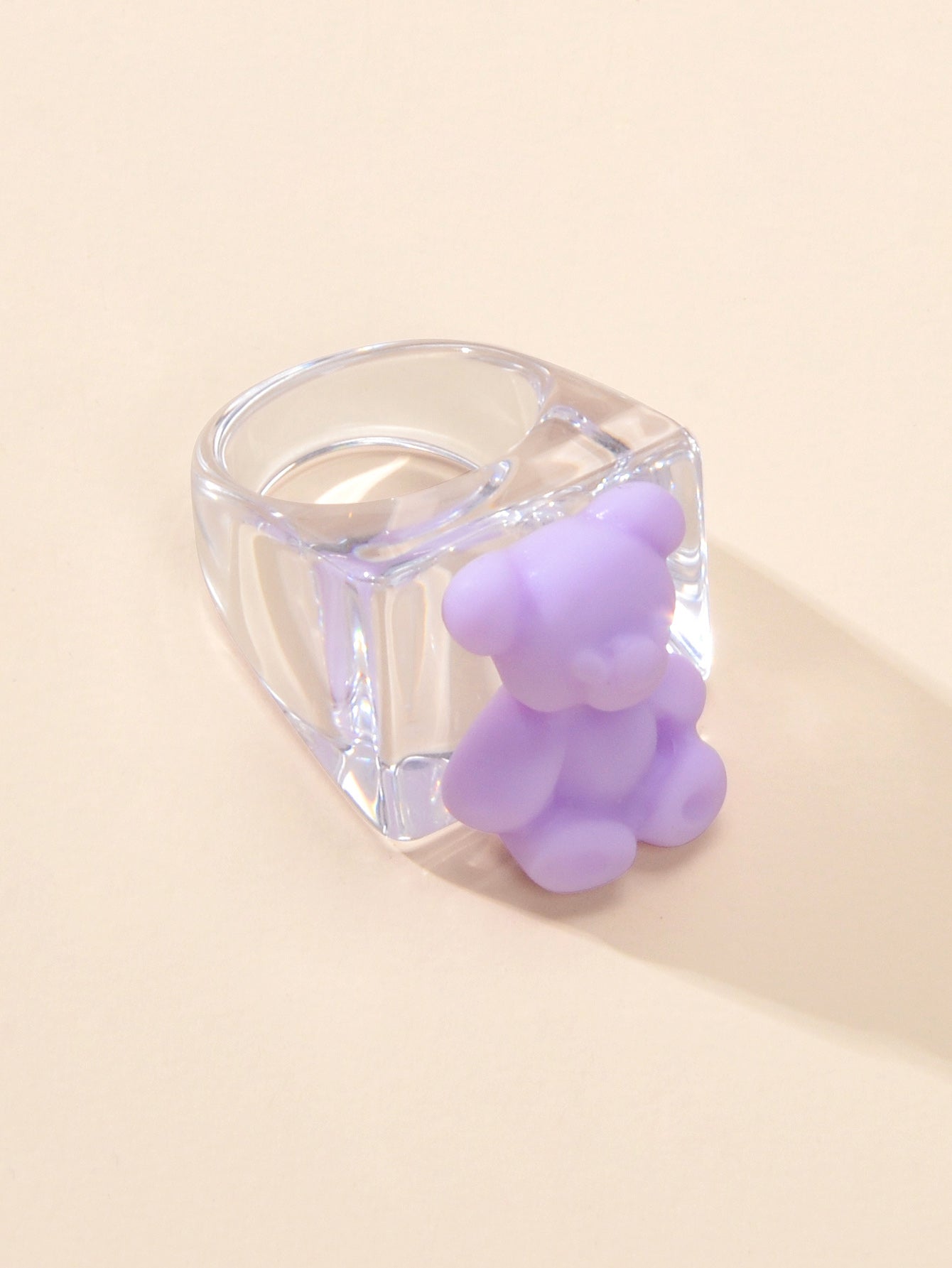 3D Cartoon Purple Orange Bear Plastic Transparent Chunky Trendy Finger Ring Gift