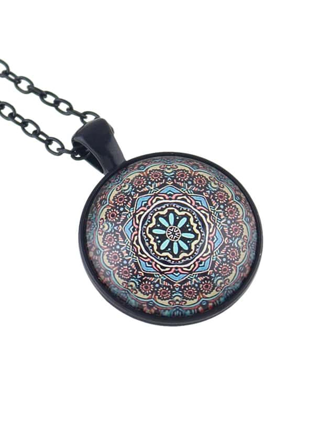 Gothic Black Chain Geometric Pattern Acrylic Round Ball Pendant Ethnic Necklace