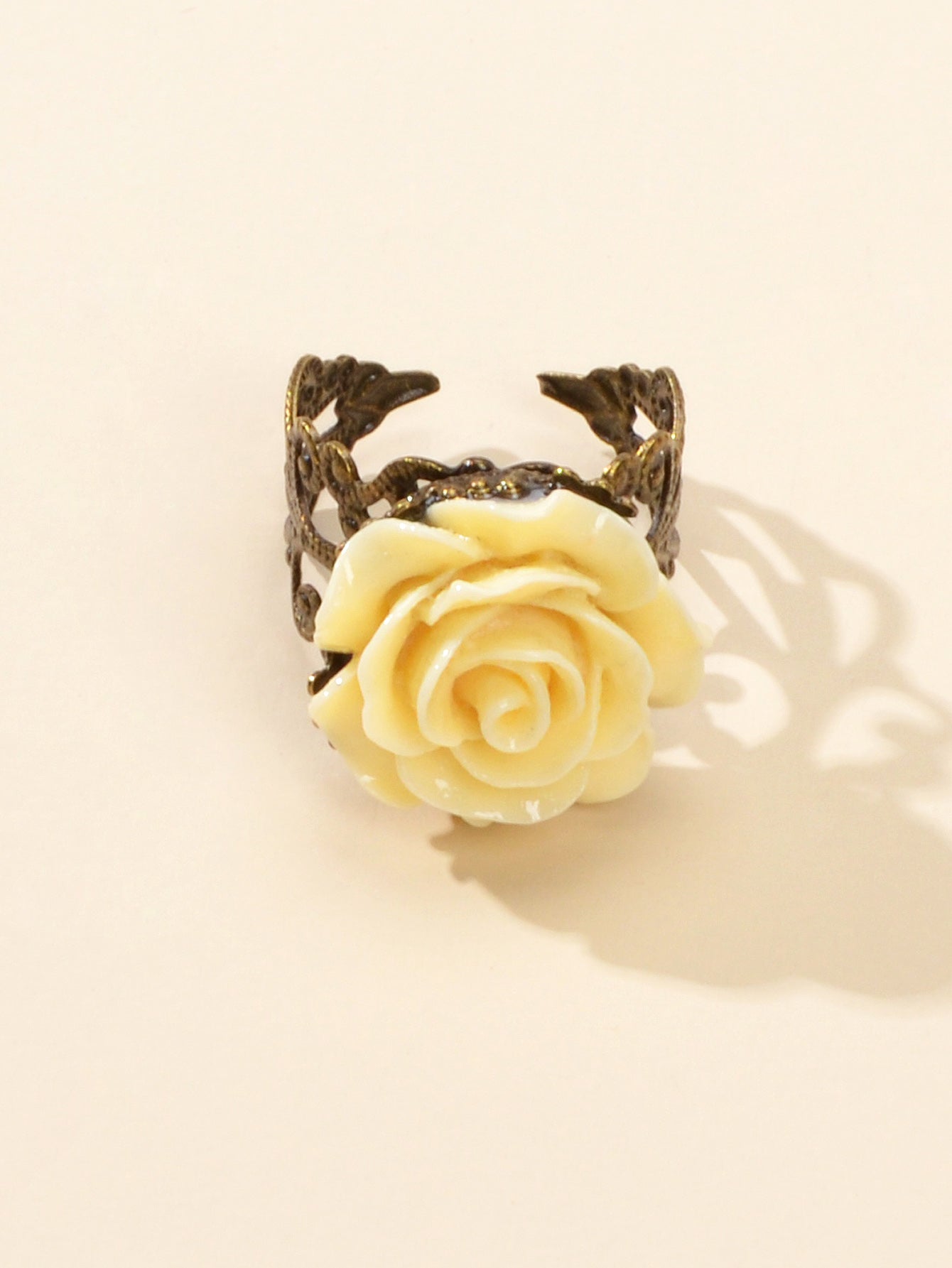 Retro Gothic Jewellery Resin Flower Open Cuff Finger Ring Antique Accessories