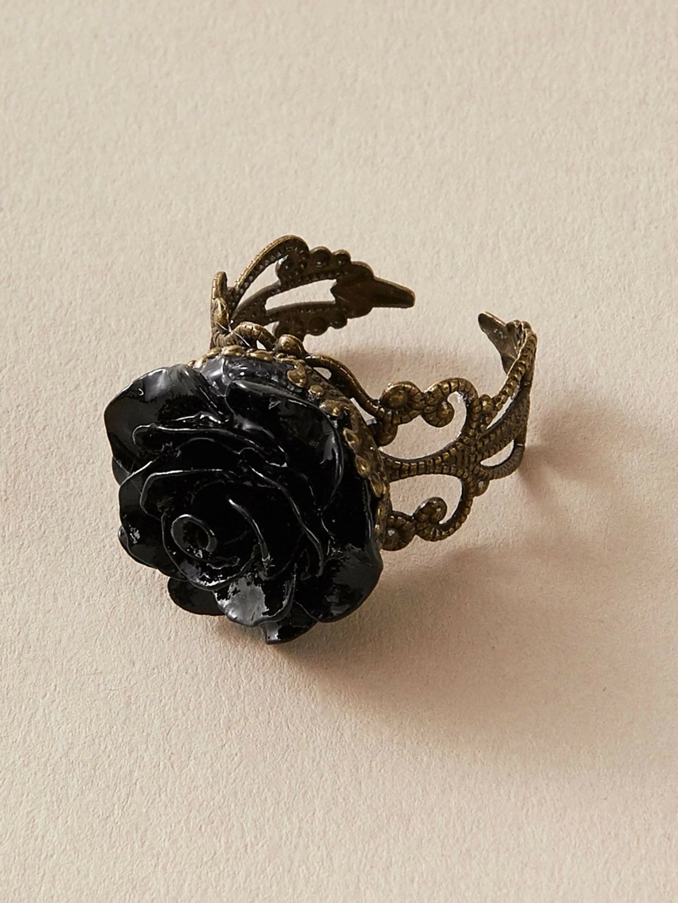 Retro Gothic Jewellery Resin Flower Open Cuff Finger Ring Antique Accessories
