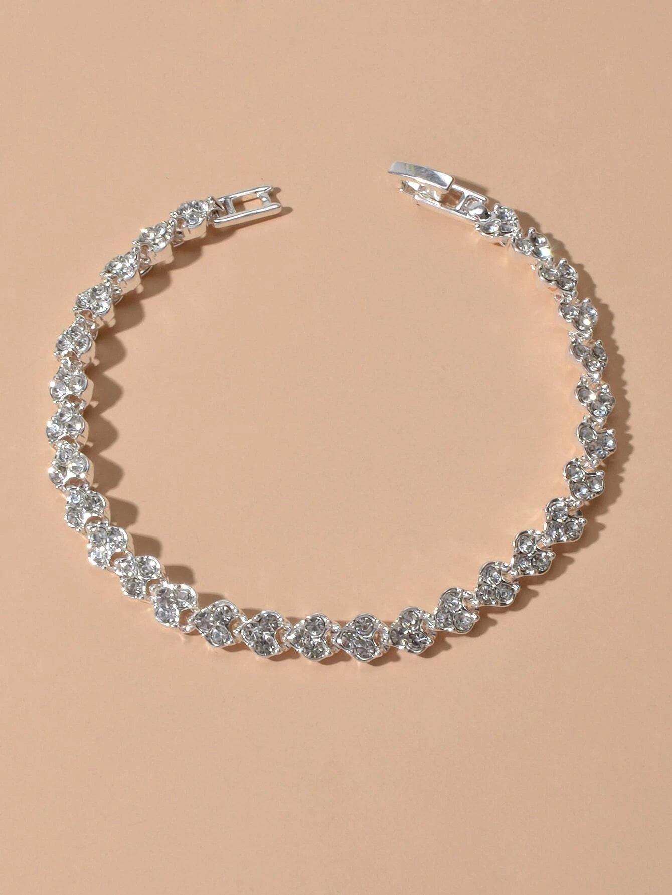 1pc Rhinestone Tennis Bracelet 5pcs Silver Midi Finger Knuckle Rings Set Jewelry