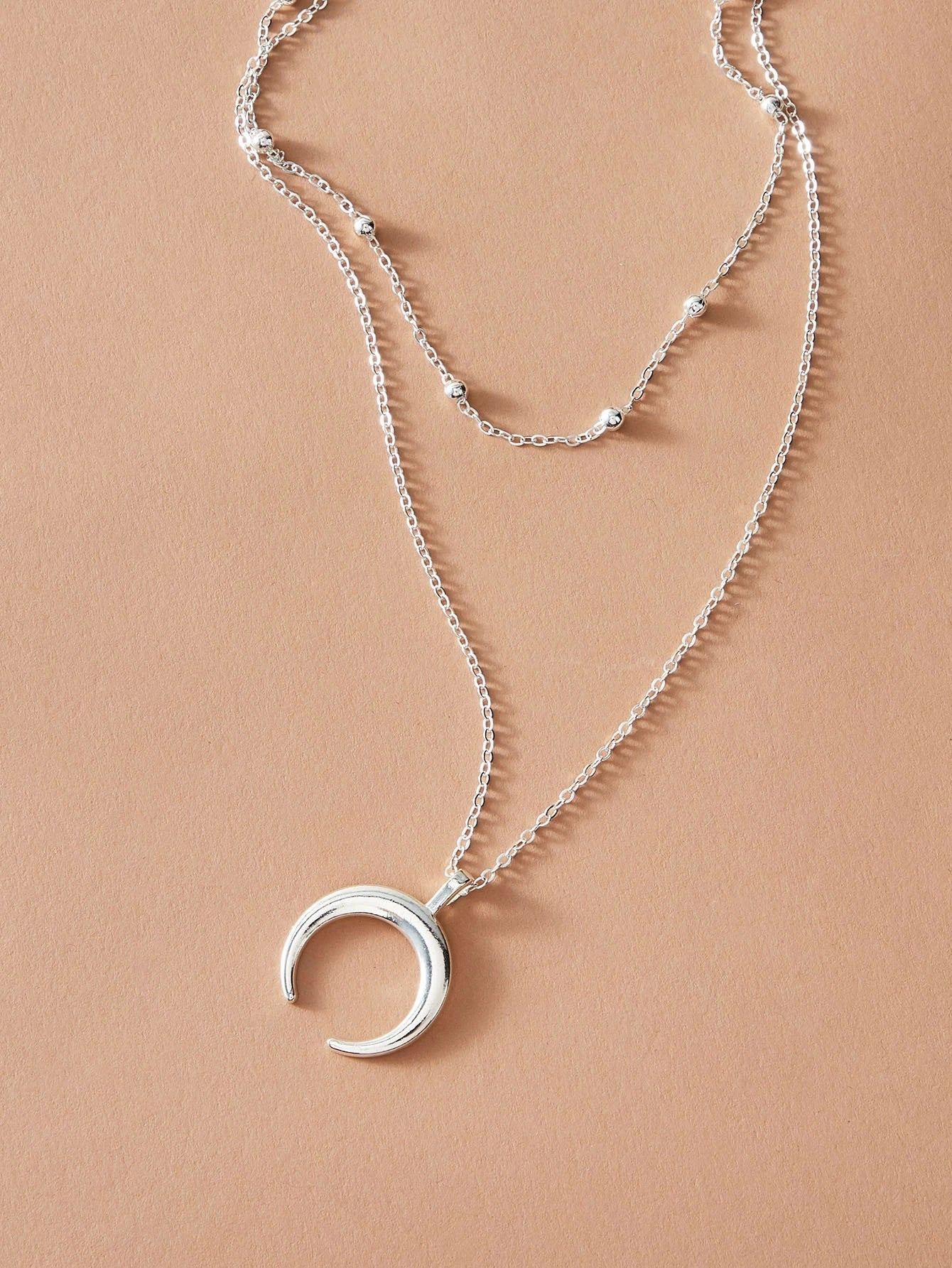 Double layer Silver Chain Moon Pendant Necklace Accessories Horn Collar Gift
