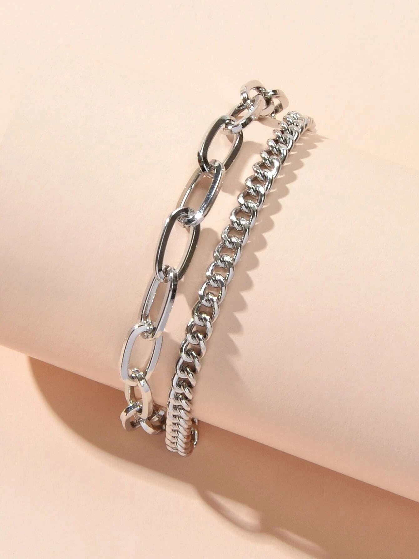 Double layer Silver Chunky Chain Bracelet Women Teens Punk Beach Jewellery Gift