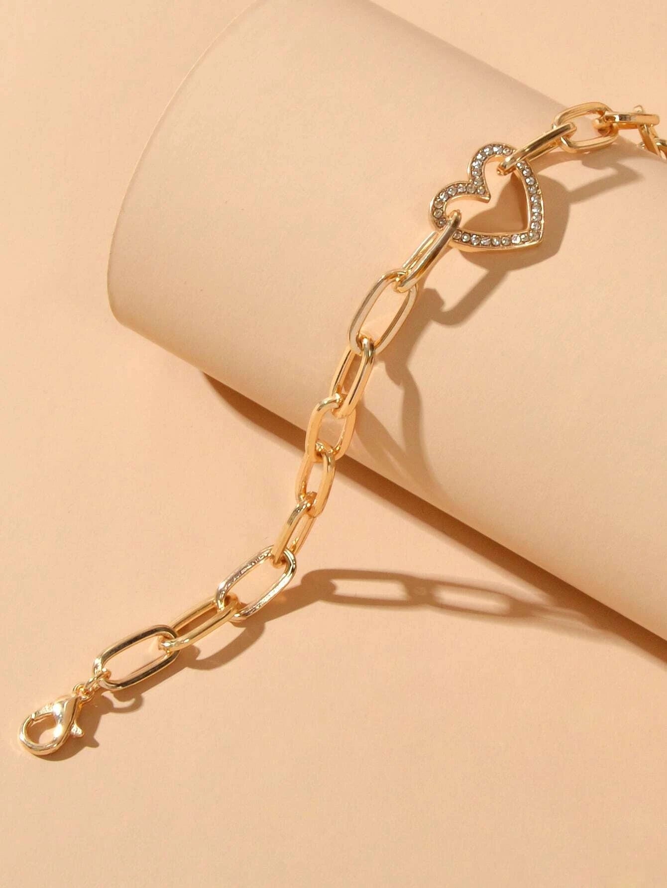 AU Local Rhinestone Love Heart Charm Chunky Gold Chain Bracelet Girl Accessories