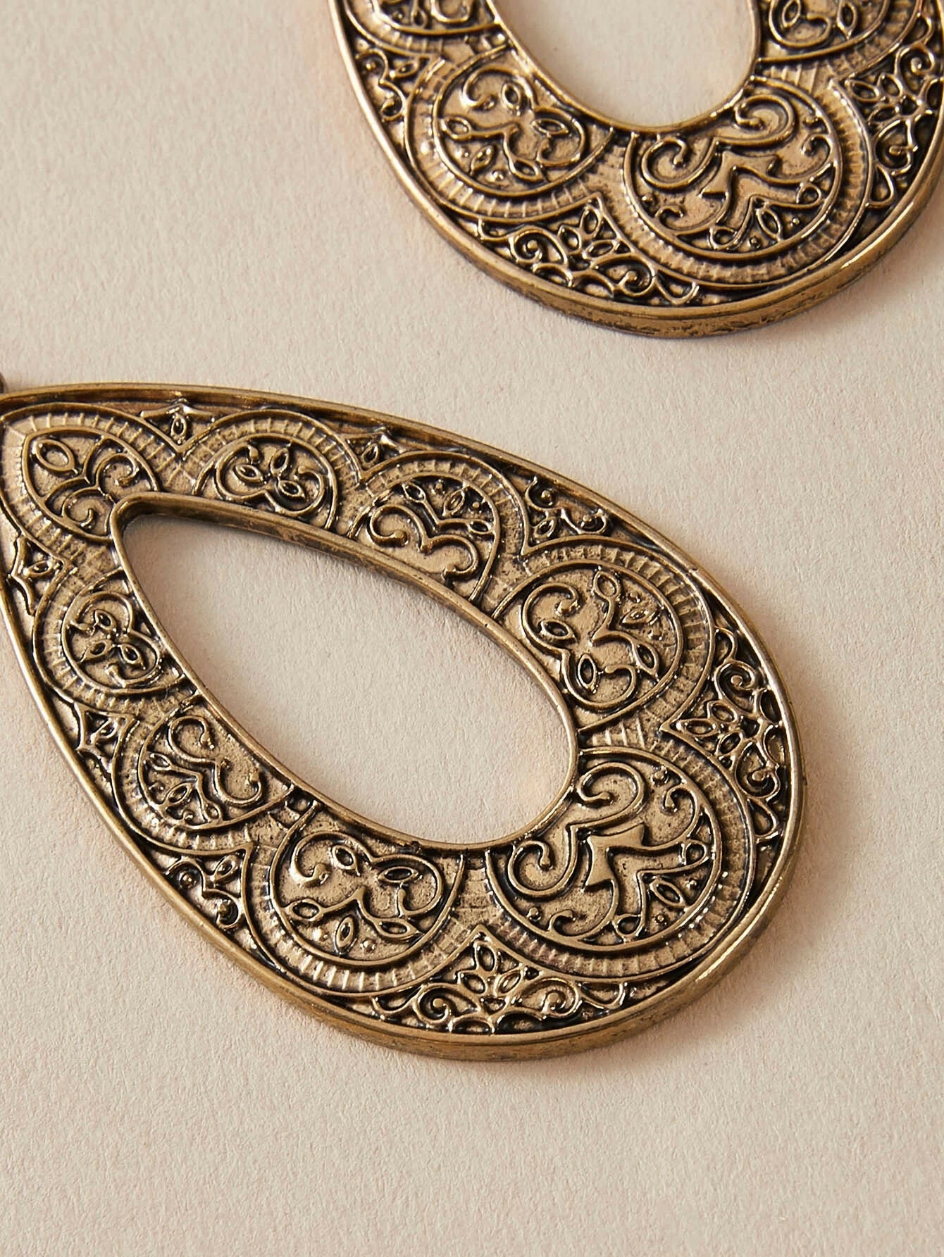 Tribal Ethnic Antique Gold Silver Carved Water Drop Big Earrings Boho Jewellery