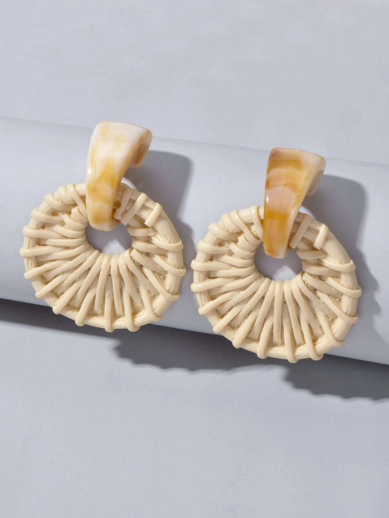 Awesome Ethnic Jewellery Bohemian Beige Weaved Geometric Pierced Stud Earrings