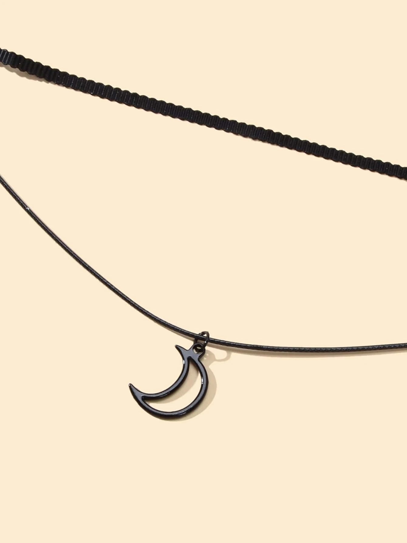 Gothic Black Pu Leather Double layer Chain Moon Star Charm Punk 90s Tattoo Choker