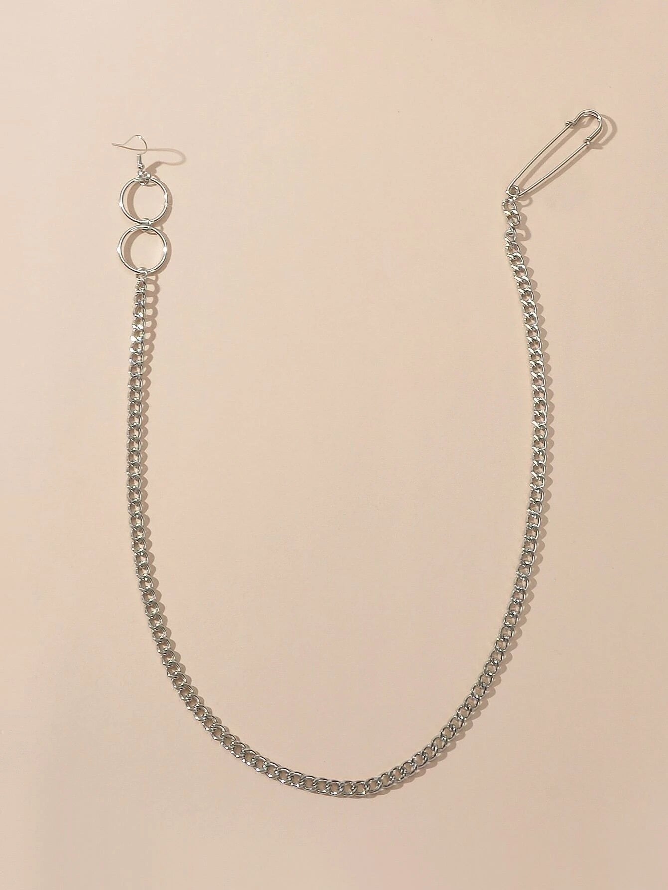 1pc Hiphop Punk Jewellery Rock Silver Long Tassel Chain Safety Pin Drop Earrings