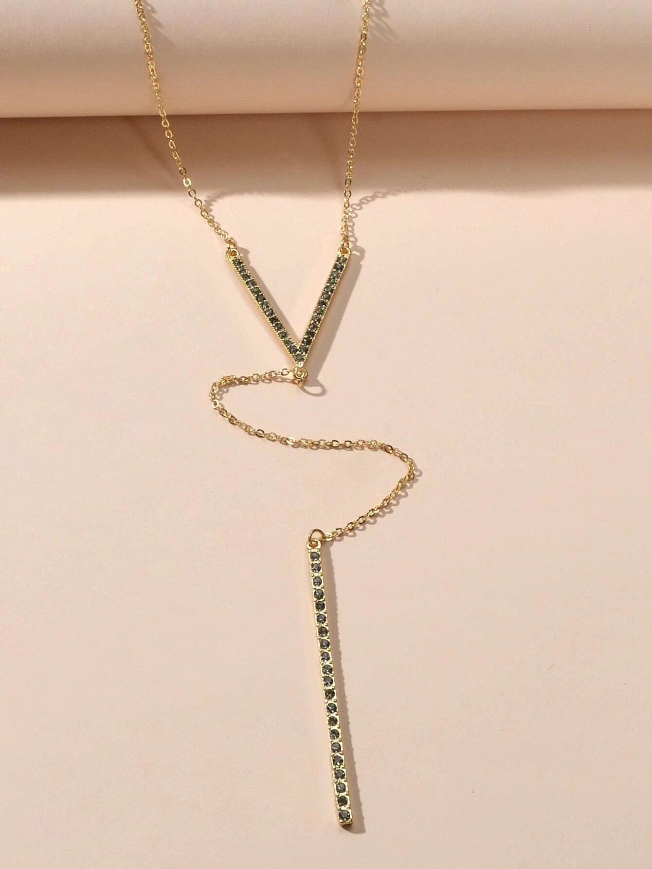 Rhinestone Long Y Chain Bar Pendant V Shape Necklace Drop Bar Fringe Jewellery
