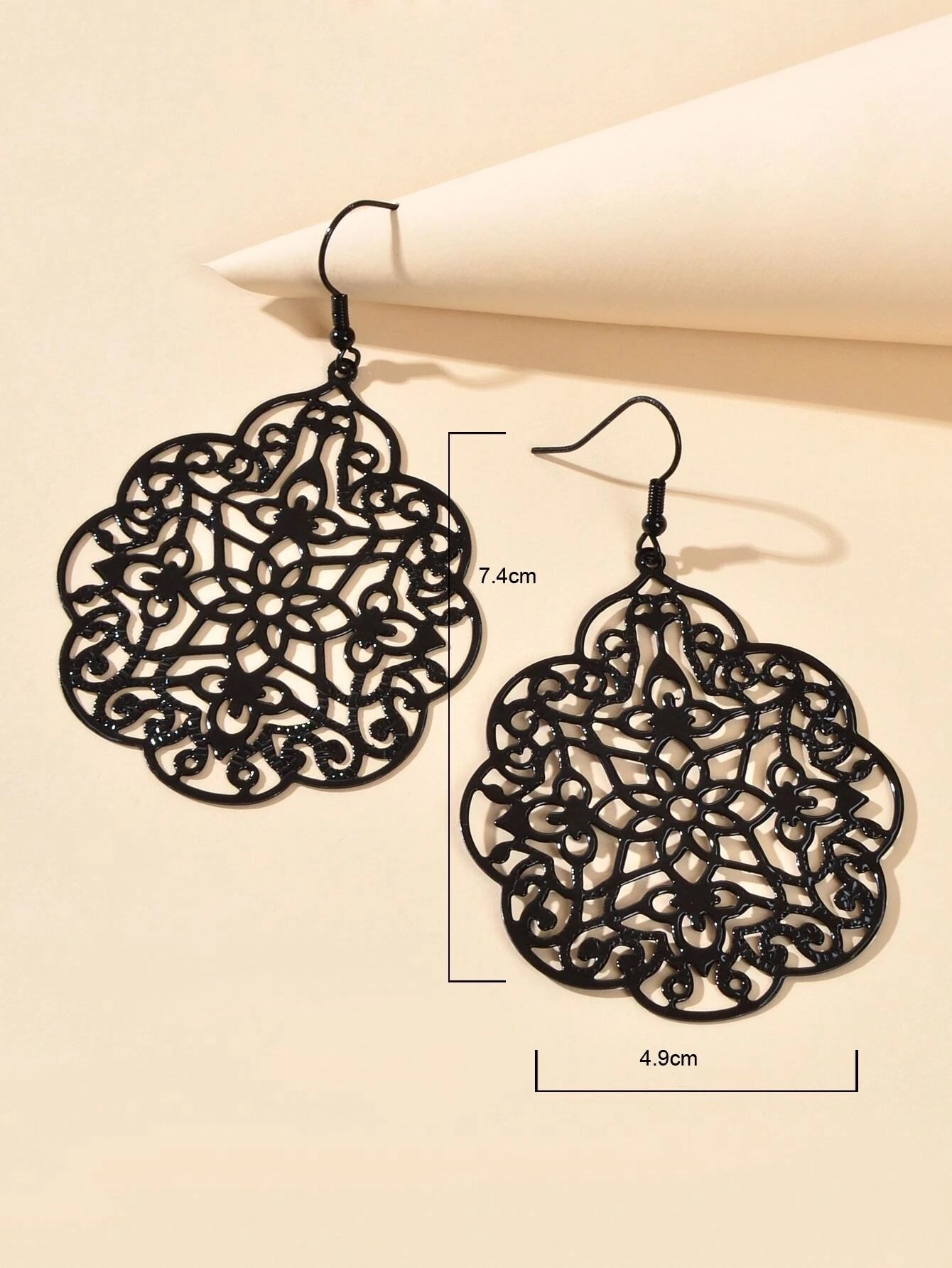 Retro Black Hollow out Geometric Pattern Big Vintage Drop Dangle Party Earrings