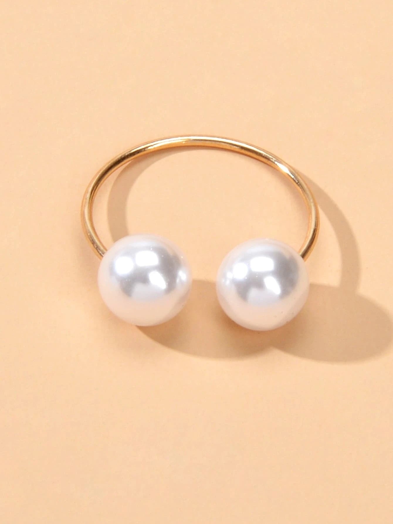 Fashion Gold Metal Big Pearl Open Cuff Finger Ring Weddding Bridal Accessories