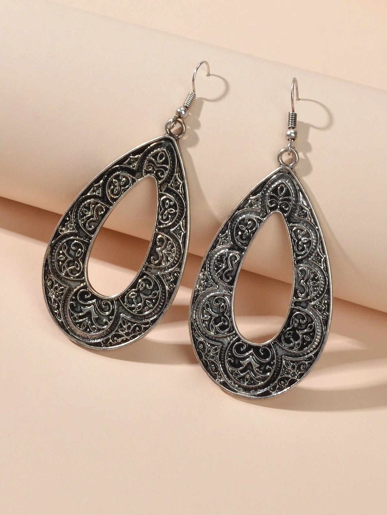 Tribal Ethnic Antique Gold Silver Carved Water Drop Big Earrings Boho Jewellery