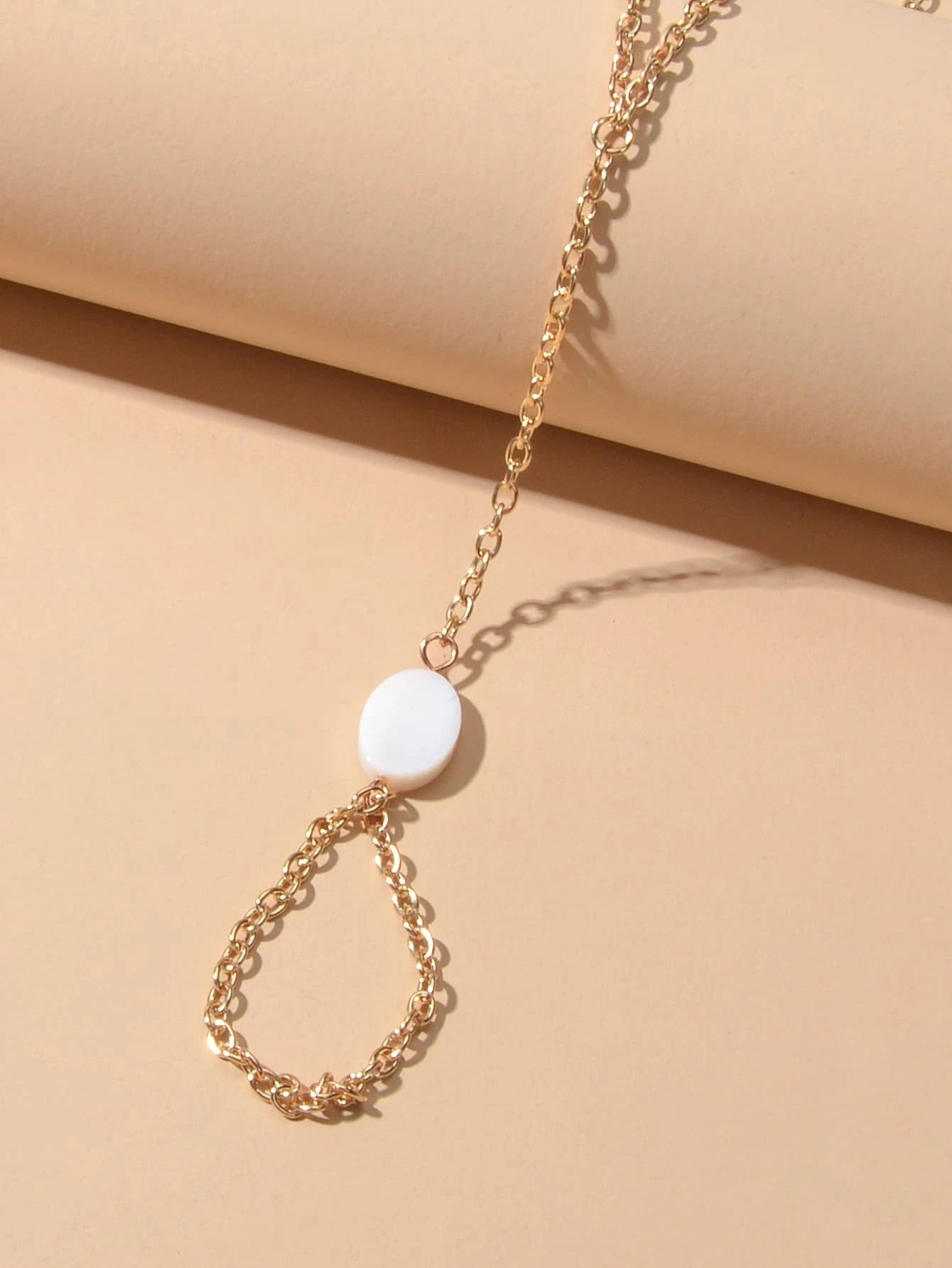 Double Layer Gold Tone Chain Shell Charm Slave Bracelet with Finger Ring Gift