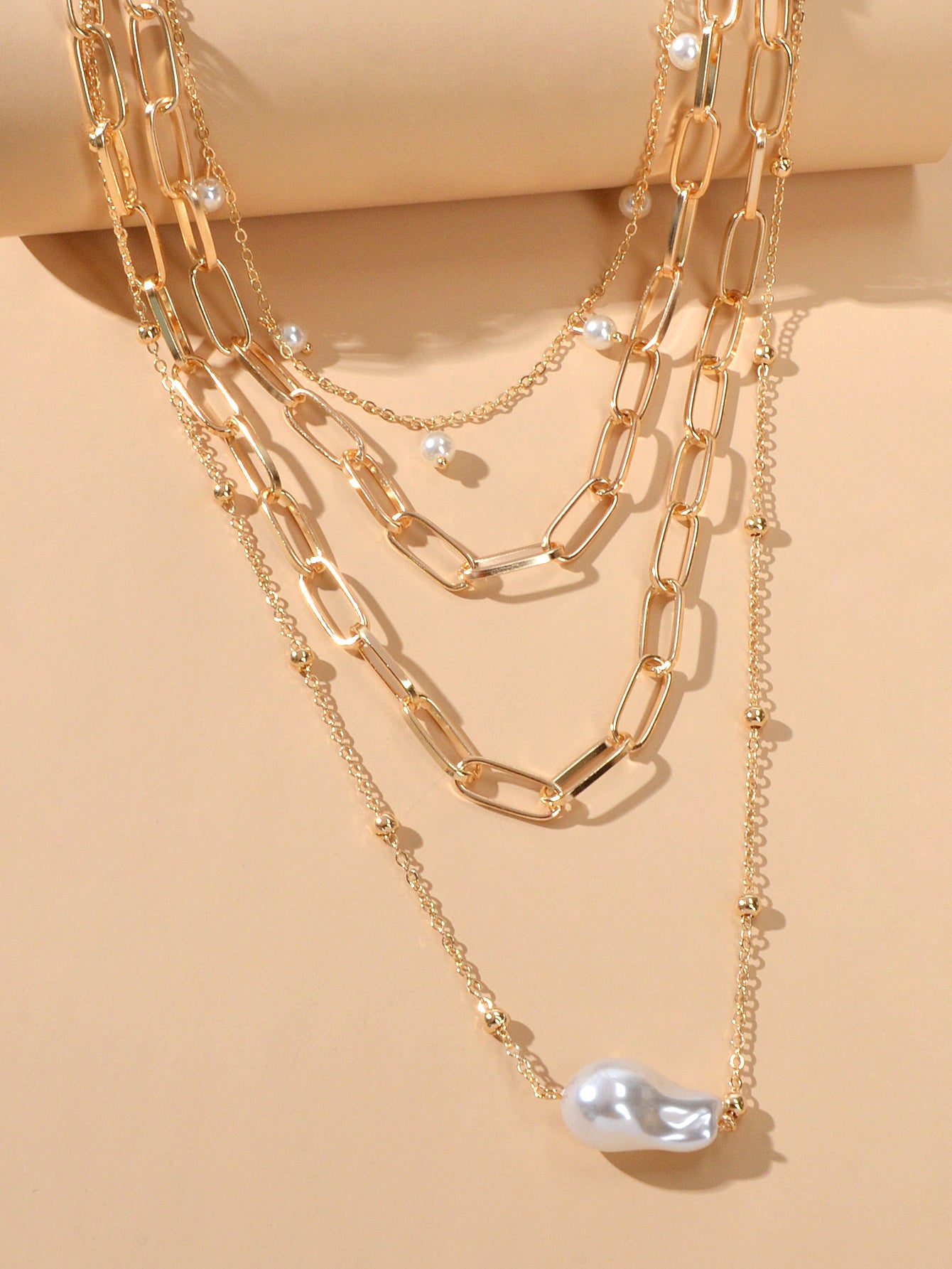 Statement Pearl Charm Multi-layer Gold Chunky Collar Necklace Party Decoration