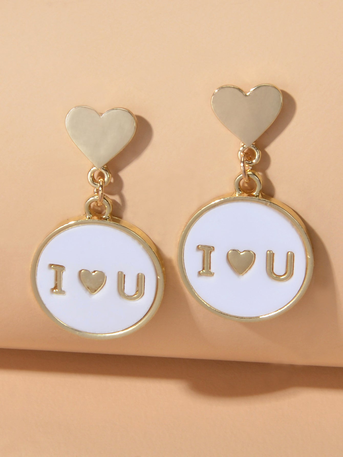 Ladies Jewellery Gold Heart I LOVE YOU Round Dangle Earrings Women Dainty Gifts
