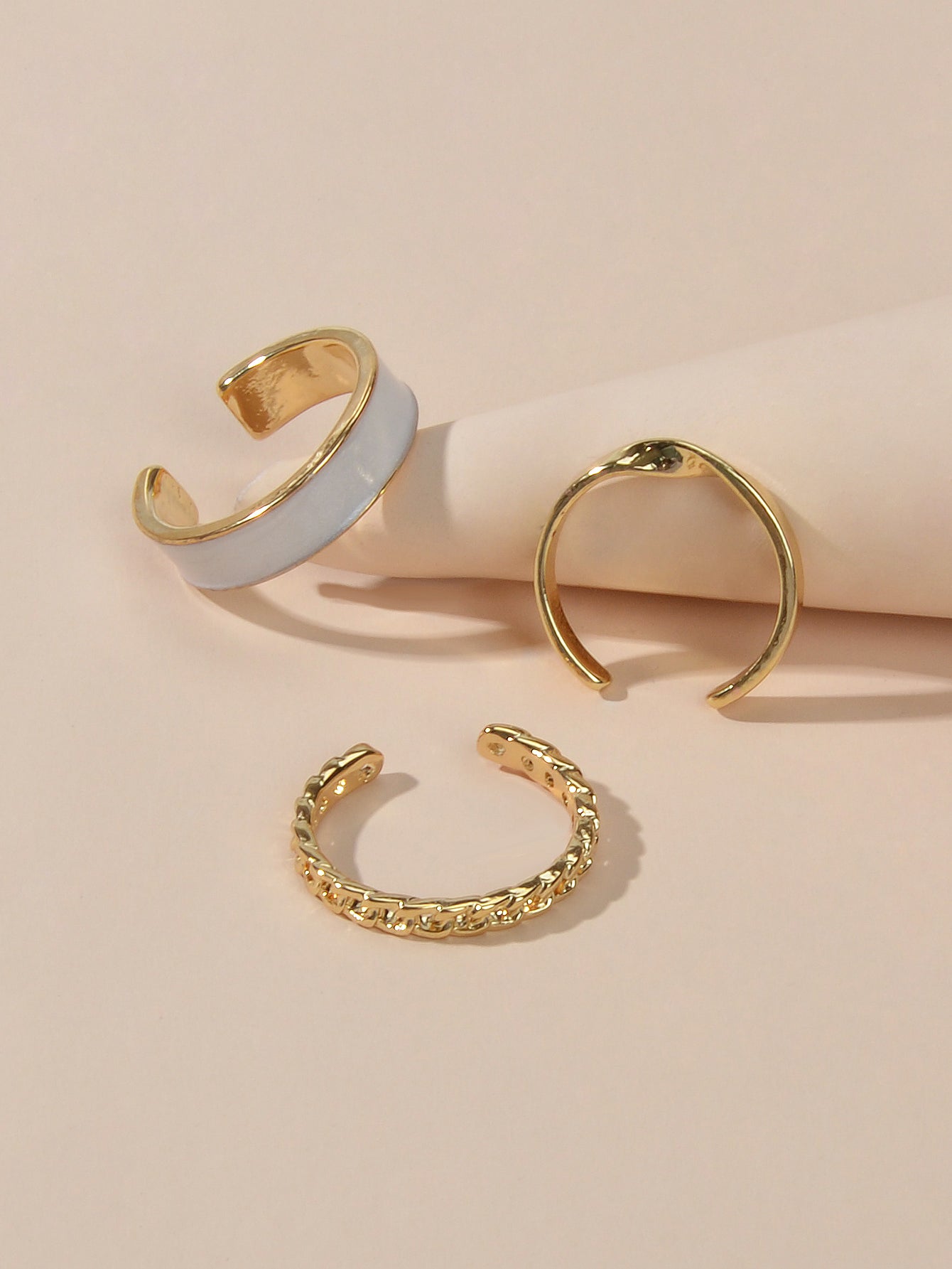 3 pcs Retro Stackable White Enamel Midi Knuckle Ring set Multiple Bulk Pack Ring