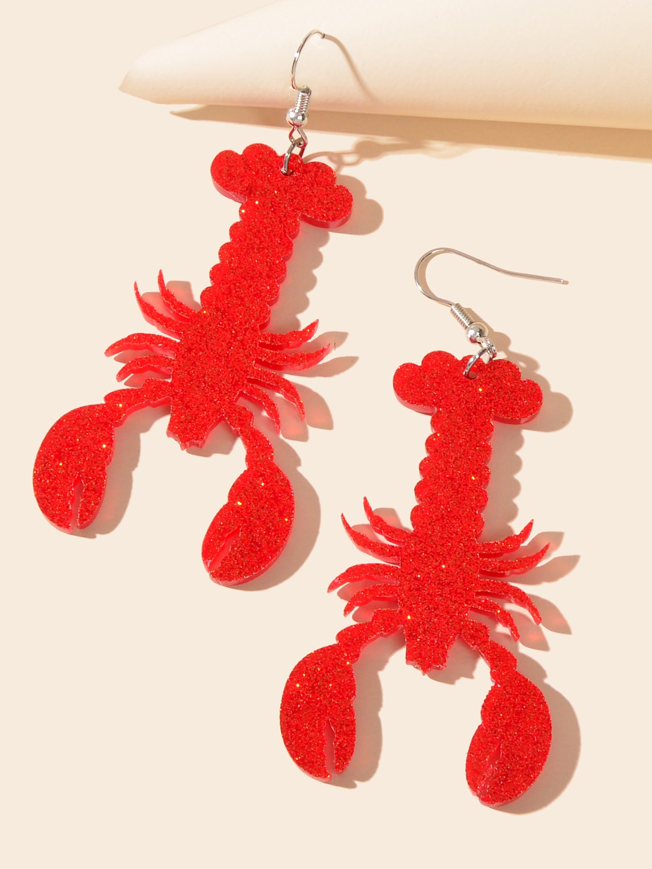 Unique Design Shining Red Resin Acrylic Lobster Big Party Chunky Trendy Earrings