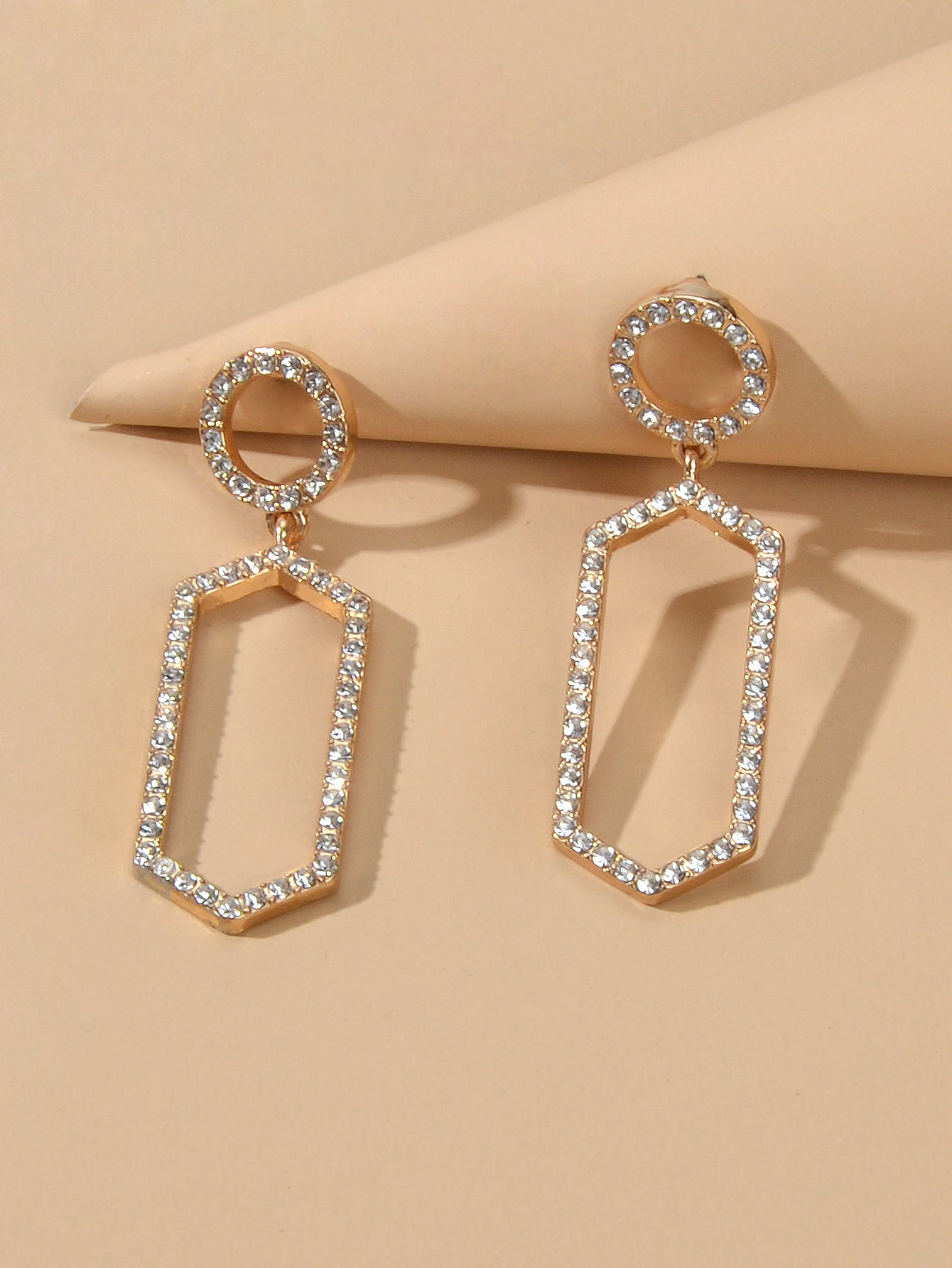 Luxurious Rhinestone Decor Geometric Dangle Earrings Good Quality Accessories